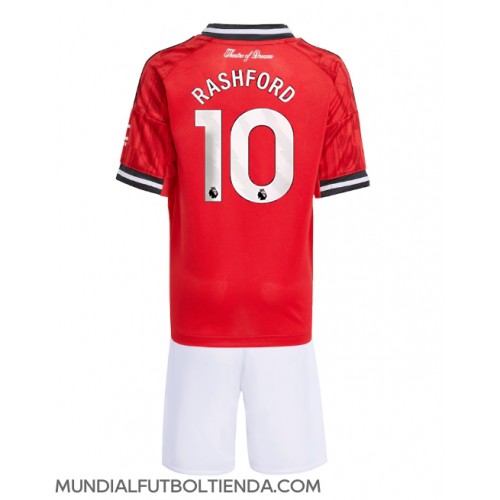 Camiseta Manchester United Marcus Rashford #10 Primera Equipación Replica 2025-26 para niños mangas cortas (+ Pantalones cortos)